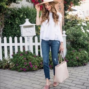 Anthropologie Maeve White Callie Ruffled Shell M